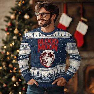 Retro Blood Moon Graphic Ugly Christmas Sweater Mystic Celestial Gothic Astronomy Art TS02 Navy Beige Print Your Wear