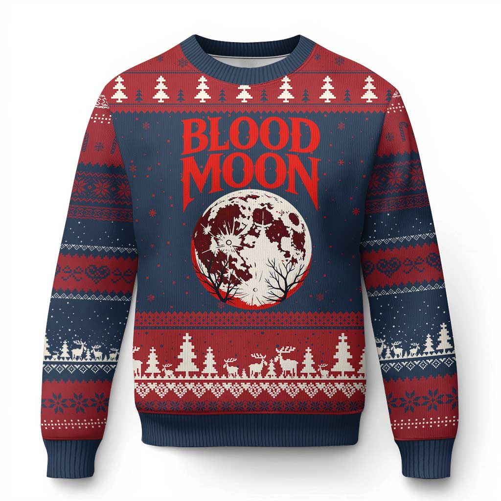 Retro Blood Moon Graphic Ugly Christmas Sweater Mystic Celestial Gothic Astronomy Art TS02 Navy Red Print Your Wear