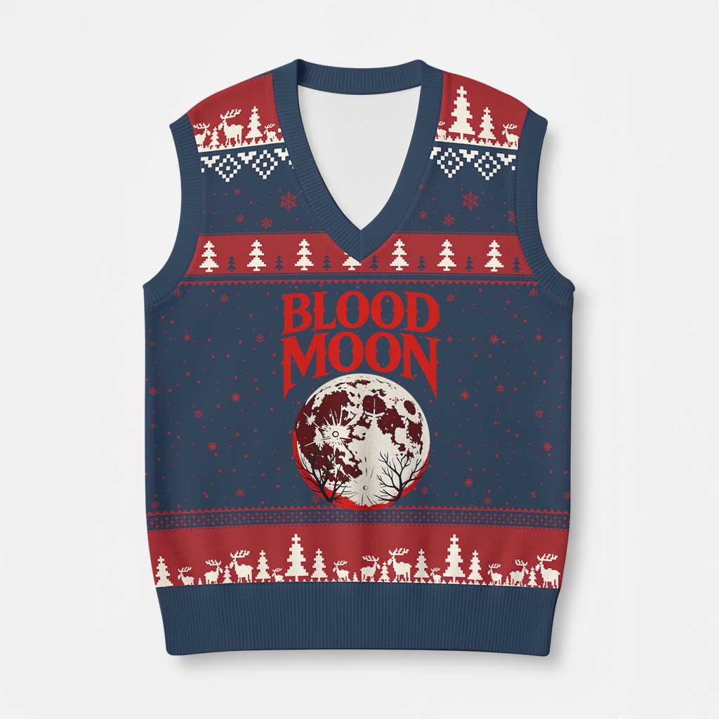Retro Blood Moon Graphic V-Neck Knit Sweater Vest Mystic Celestial Gothic Astronomy Art TS02 Navy Red Print Your Wear