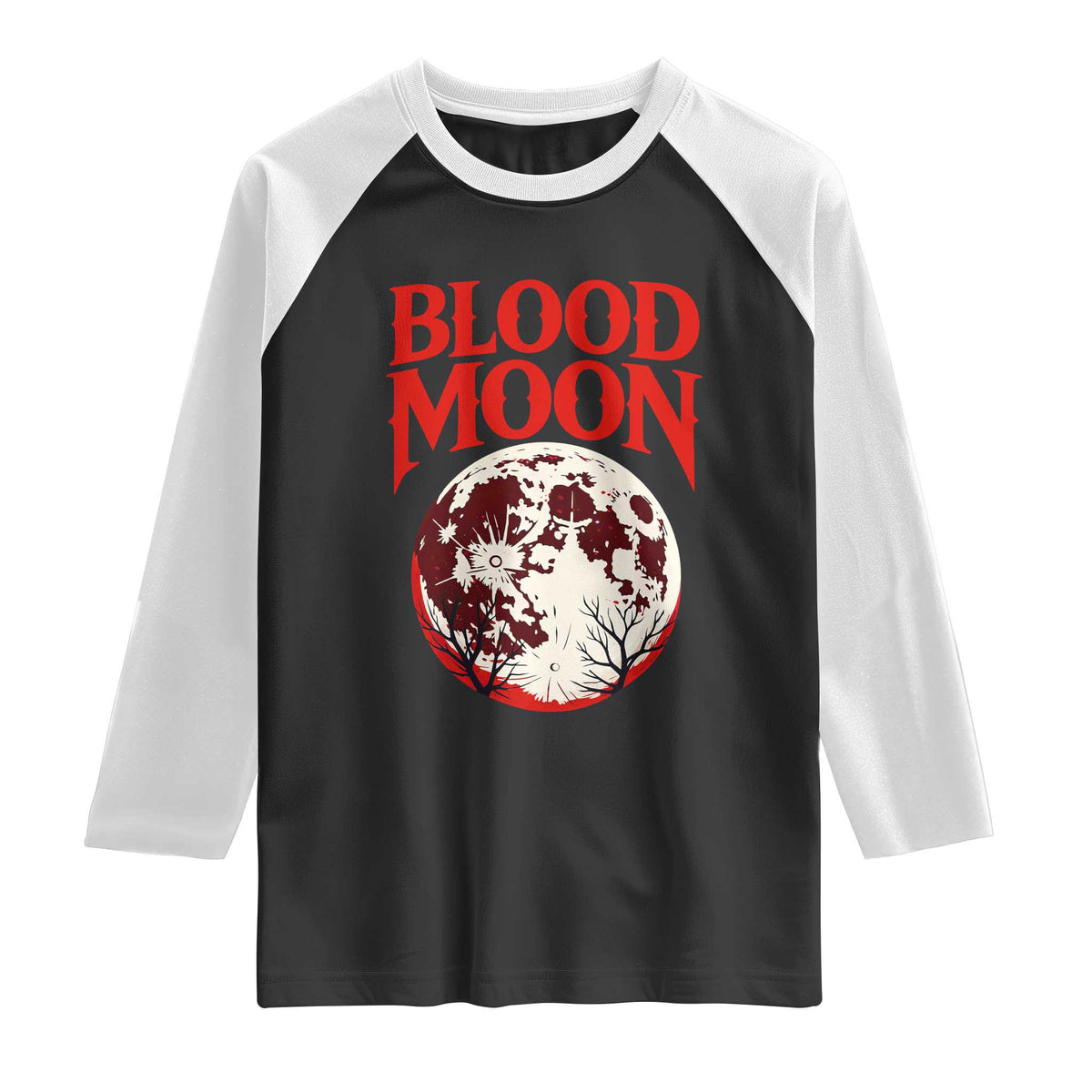 Retro Blood Moon Graphic Raglan Shirt Mystic Celestial Gothic Astronomy Art TS02 Black White Print Your Wear