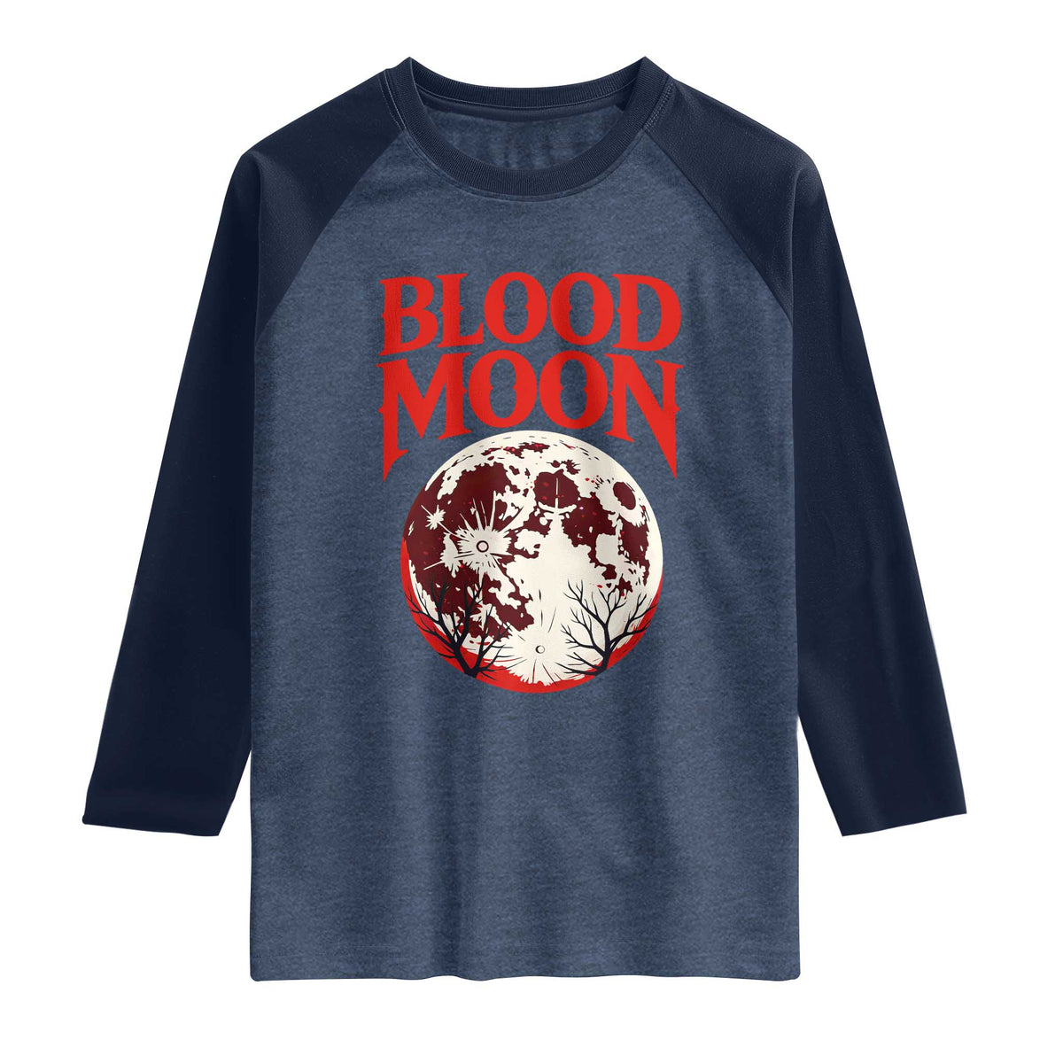 Retro Blood Moon Graphic Raglan Shirt Mystic Celestial Gothic Astronomy Art TS02 Heather Denim Navy Print Your Wear