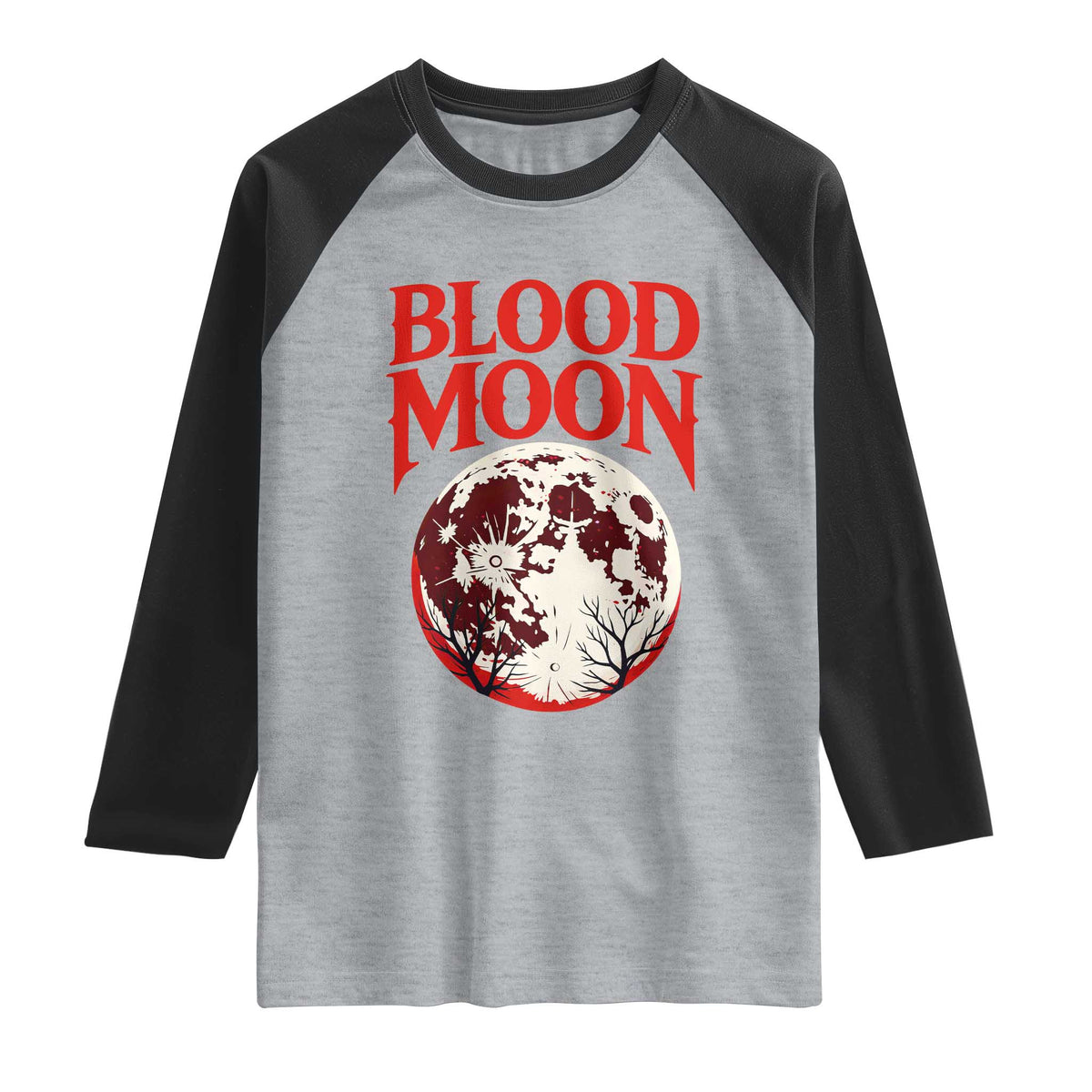 Retro Blood Moon Graphic Raglan Shirt Mystic Celestial Gothic Astronomy Art TS02 Heather Gray Black Print Your Wear