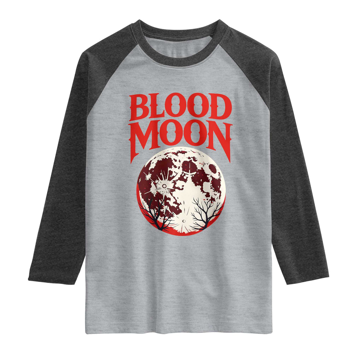 Retro Blood Moon Graphic Raglan Shirt Mystic Celestial Gothic Astronomy Art TS02 Heather Gray Heather Charcoal Print Your Wear