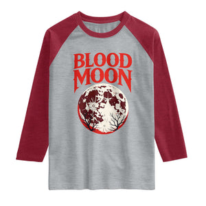 Retro Blood Moon Graphic Raglan Shirt Mystic Celestial Gothic Astronomy Art TS02 Heather Gray Heather Red Print Your Wear