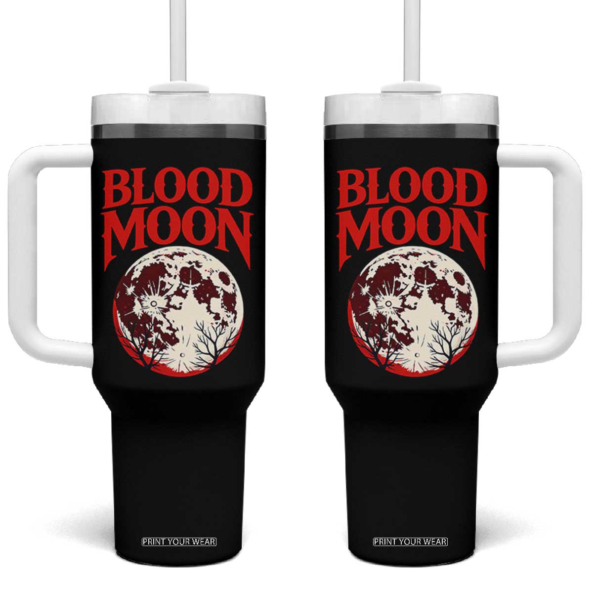 Retro Blood Moon Graphic Tumbler With Handle Mystic Celestial Gothic Astronomy Art TS02 One Size: 40 oz Black Print Your Wear