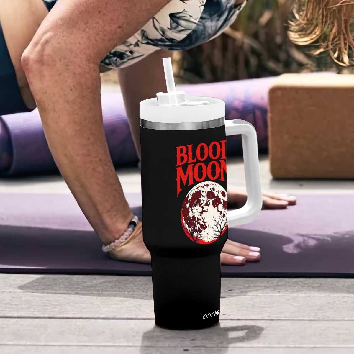 Retro Blood Moon Graphic Tumbler With Handle Mystic Celestial Gothic Astronomy Art TS02 Print Your Wear