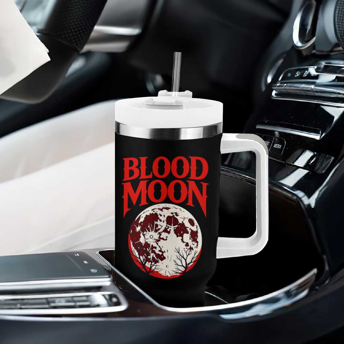 Retro Blood Moon Graphic Tumbler With Handle Mystic Celestial Gothic Astronomy Art TS02 Print Your Wear