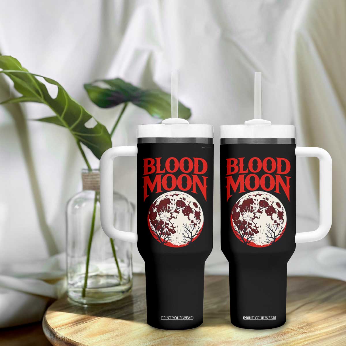 Retro Blood Moon Graphic Tumbler With Handle Mystic Celestial Gothic Astronomy Art TS02 Print Your Wear
