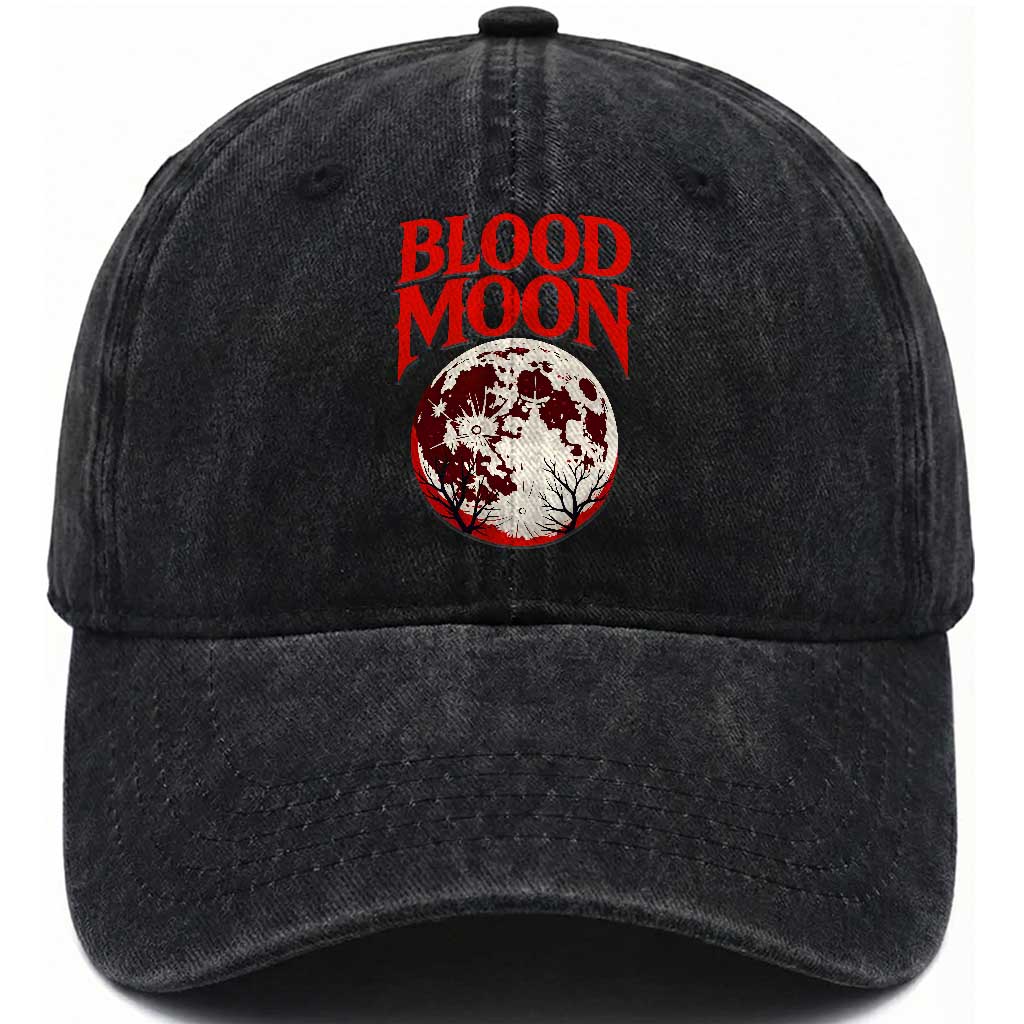 Retro Blood Moon Graphic Washed Cotton Baseball Cap Mystic Celestial Gothic Astronomy Art TS02 Print Your Wear