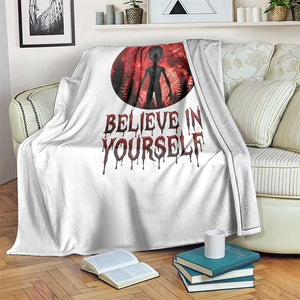 Creepy Alien Believe In Yourself Throw Blanket Funny Blood Moon Sci-Fi Horror Graphic TS02 Print Your Wear