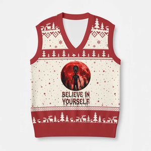 Creepy Alien Believe In Yourself V-Neck Knit Sweater Vest Funny Blood Moon Sci-Fi Horror Graphic TS02 Beige Red Print Your Wear