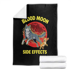 Funny Blood Moon Side Effects Wolf and Chihuahua Dog Humor Graphic Throw Blanket TS02 Black Print Your Wear