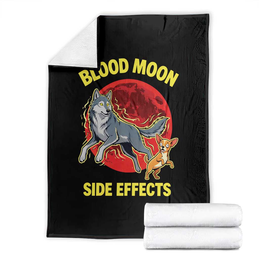 Funny Blood Moon Side Effects Wolf and Chihuahua Dog Humor Graphic Throw Blanket TS02 Black Print Your Wear
