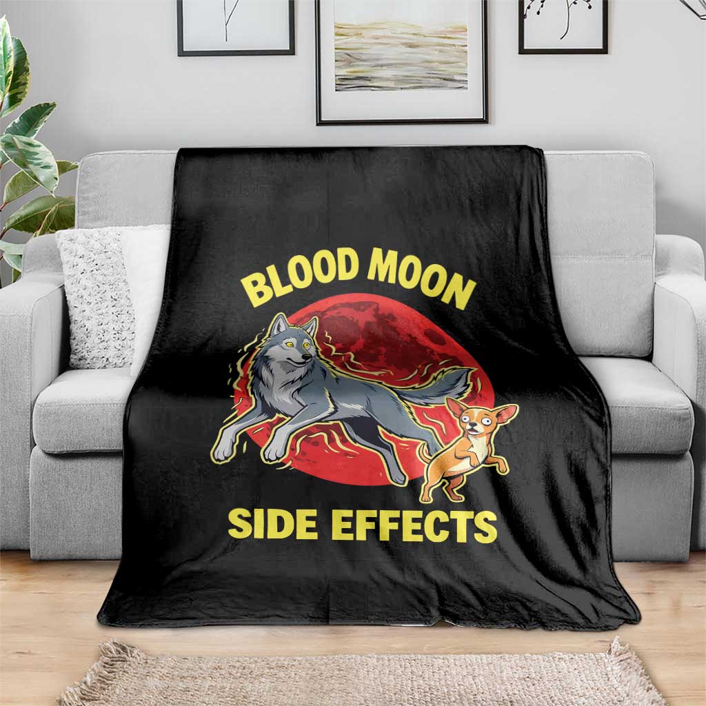 Funny Blood Moon Side Effects Wolf and Chihuahua Dog Humor Graphic Throw Blanket TS02 Print Your Wear
