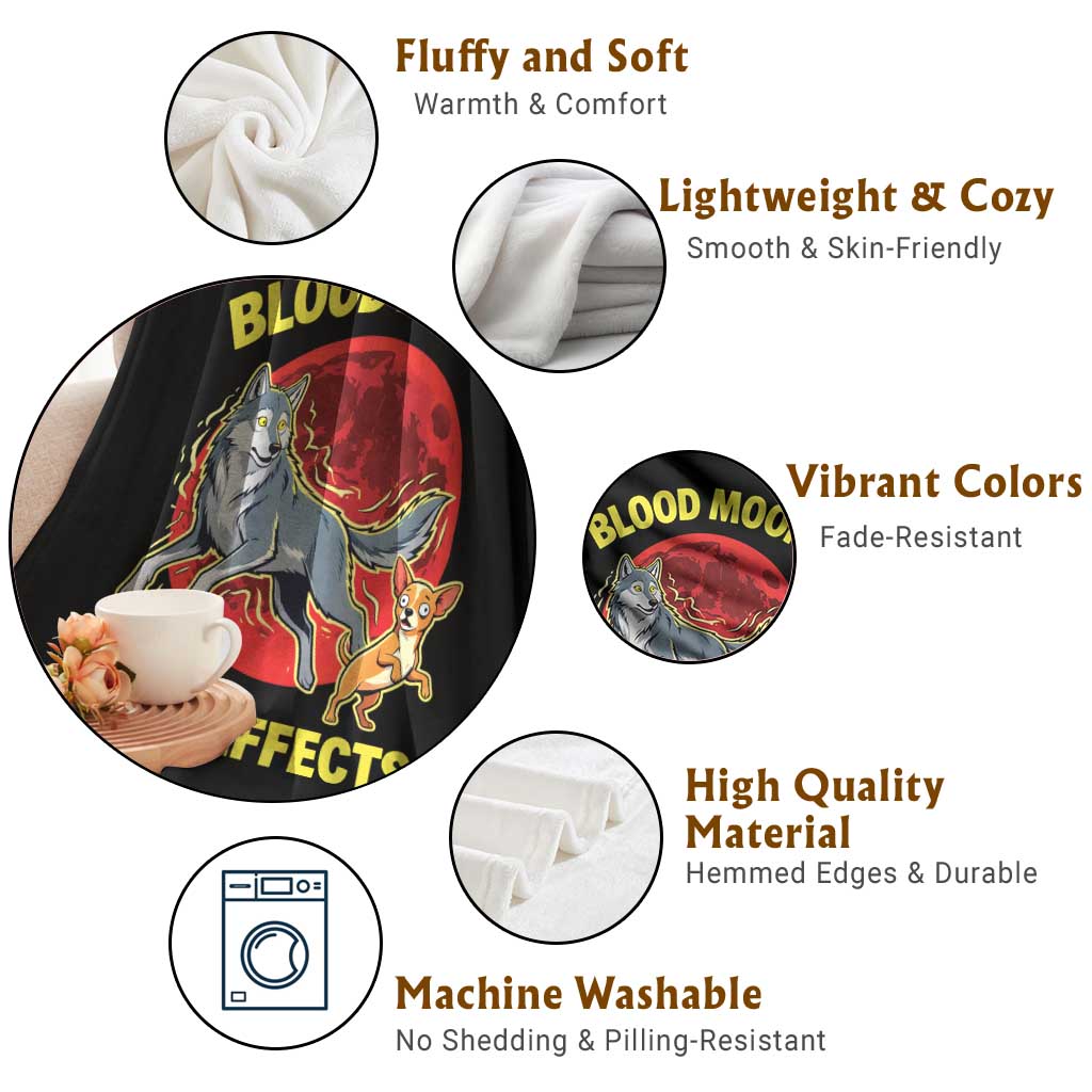 Funny Blood Moon Side Effects Wolf and Chihuahua Dog Humor Graphic Throw Blanket TS02 Print Your Wear