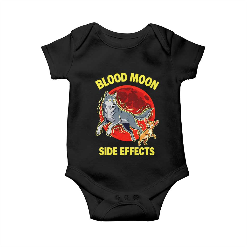 Funny Blood Moon Side Effects Wolf and Chihuahua Dog Humor Graphic Baby Onesie TS02 Black Print Your Wear