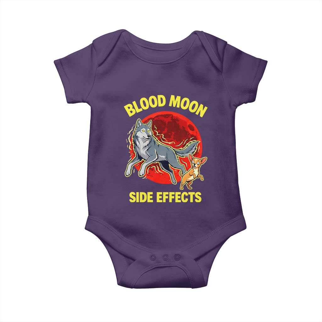 Funny Blood Moon Side Effects Wolf and Chihuahua Dog Humor Graphic Baby Onesie TS02 Purple Print Your Wear