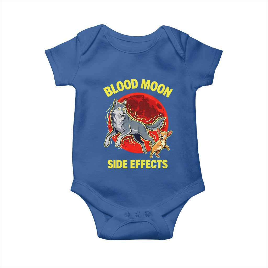 Funny Blood Moon Side Effects Wolf and Chihuahua Dog Humor Graphic Baby Onesie TS02 Royal Blue Print Your Wear