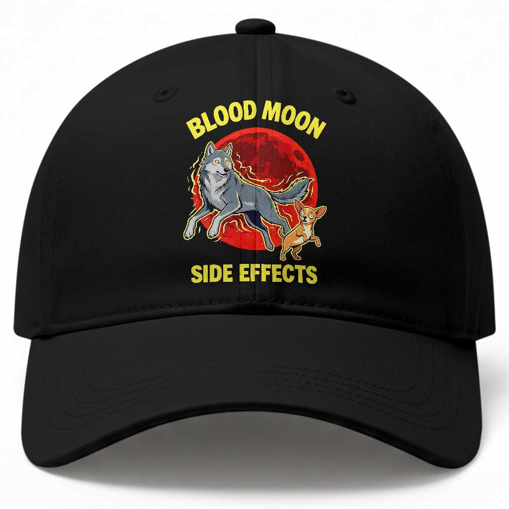 Funny Blood Moon Side Effects Wolf and Chihuahua Dog Humor Graphic Baseball Cap TS02 Print Your Wear