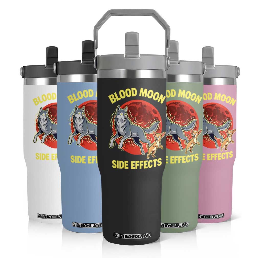 Funny Blood Moon Side Effects Wolf and Chihuahua Dog Humor Graphic Flip Straw Tumbler TS02 Print Your Wear