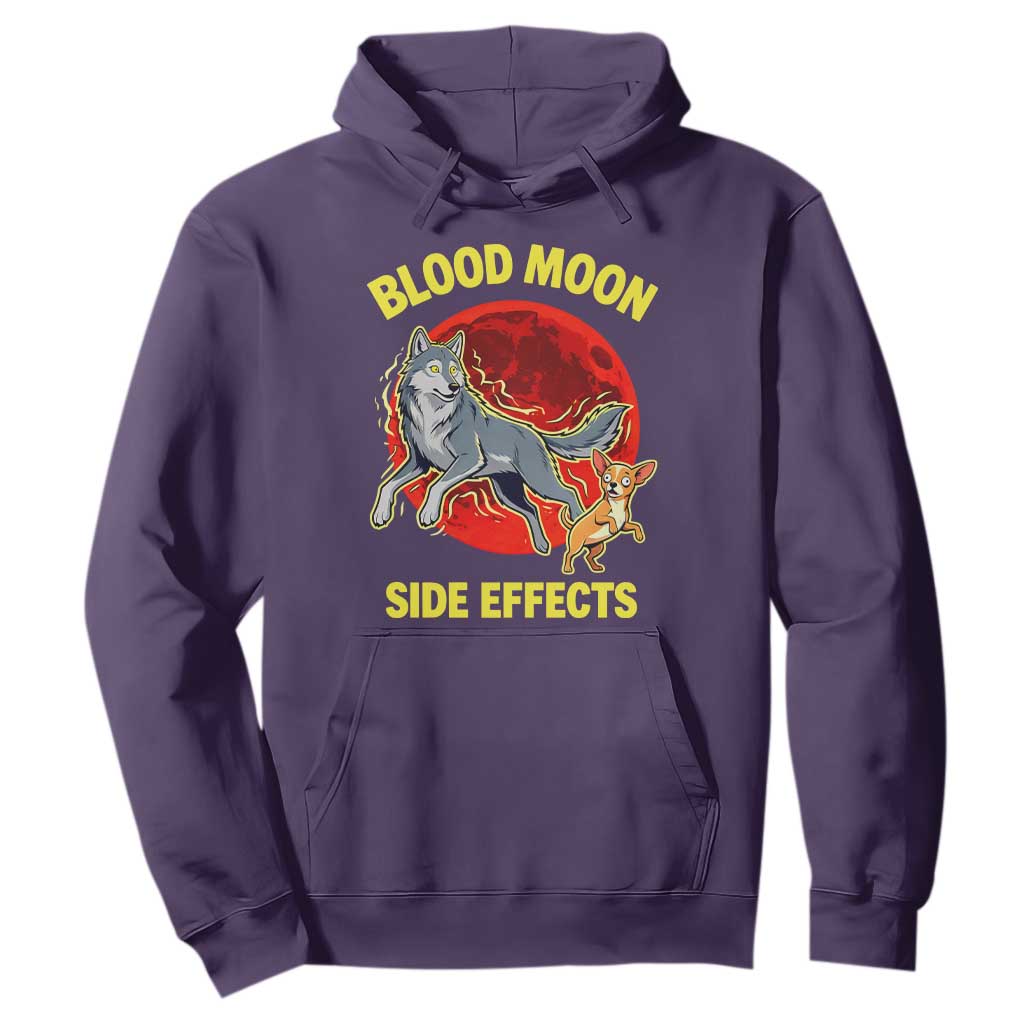 Funny Blood Moon Side Effects Wolf and Chihuahua Dog Humor Graphic Hoodie TS02 Purple Print Your Wear