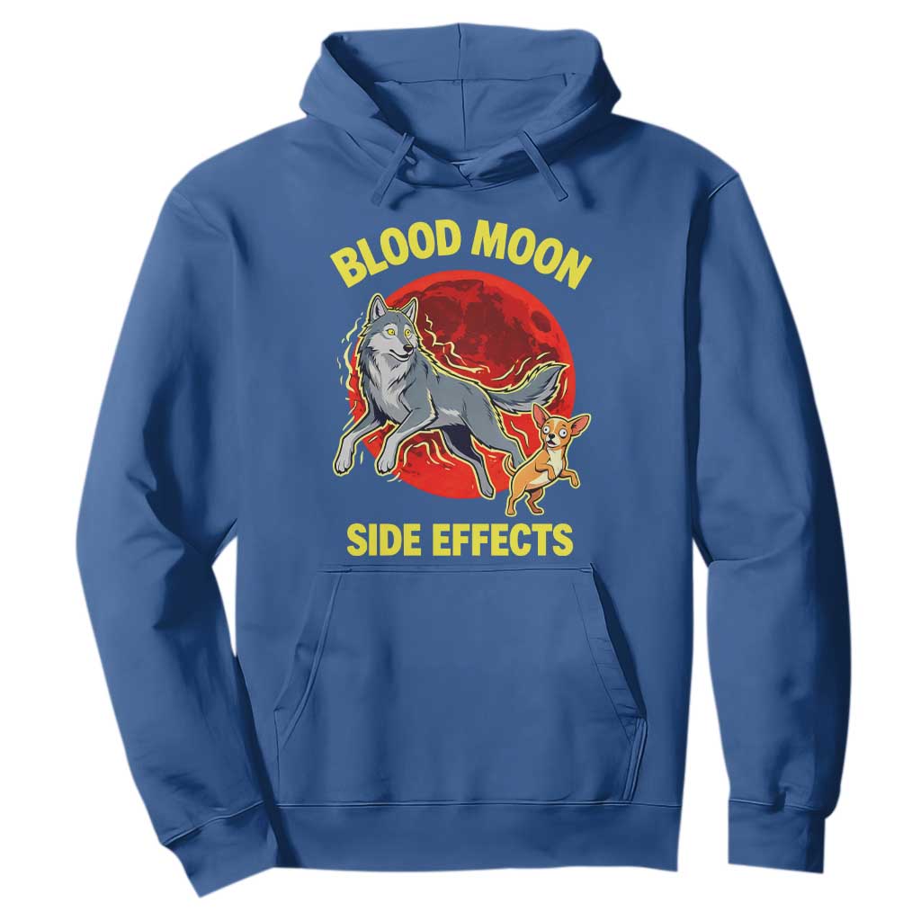 Funny Blood Moon Side Effects Wolf and Chihuahua Dog Humor Graphic Hoodie TS02 Royal Blue Print Your Wear