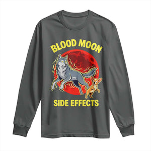Funny Blood Moon Side Effects Wolf and Chihuahua Dog Humor Graphic Long Sleeve Shirt TS02 Dark Heather Print Your Wear