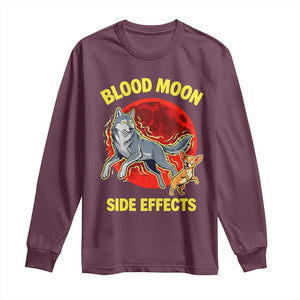 Funny Blood Moon Side Effects Wolf and Chihuahua Dog Humor Graphic Long Sleeve Shirt TS02 Maroon Print Your Wear