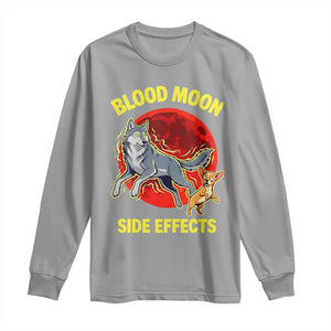 Funny Blood Moon Side Effects Wolf and Chihuahua Dog Humor Graphic Long Sleeve Shirt TS02 Sport Gray Print Your Wear