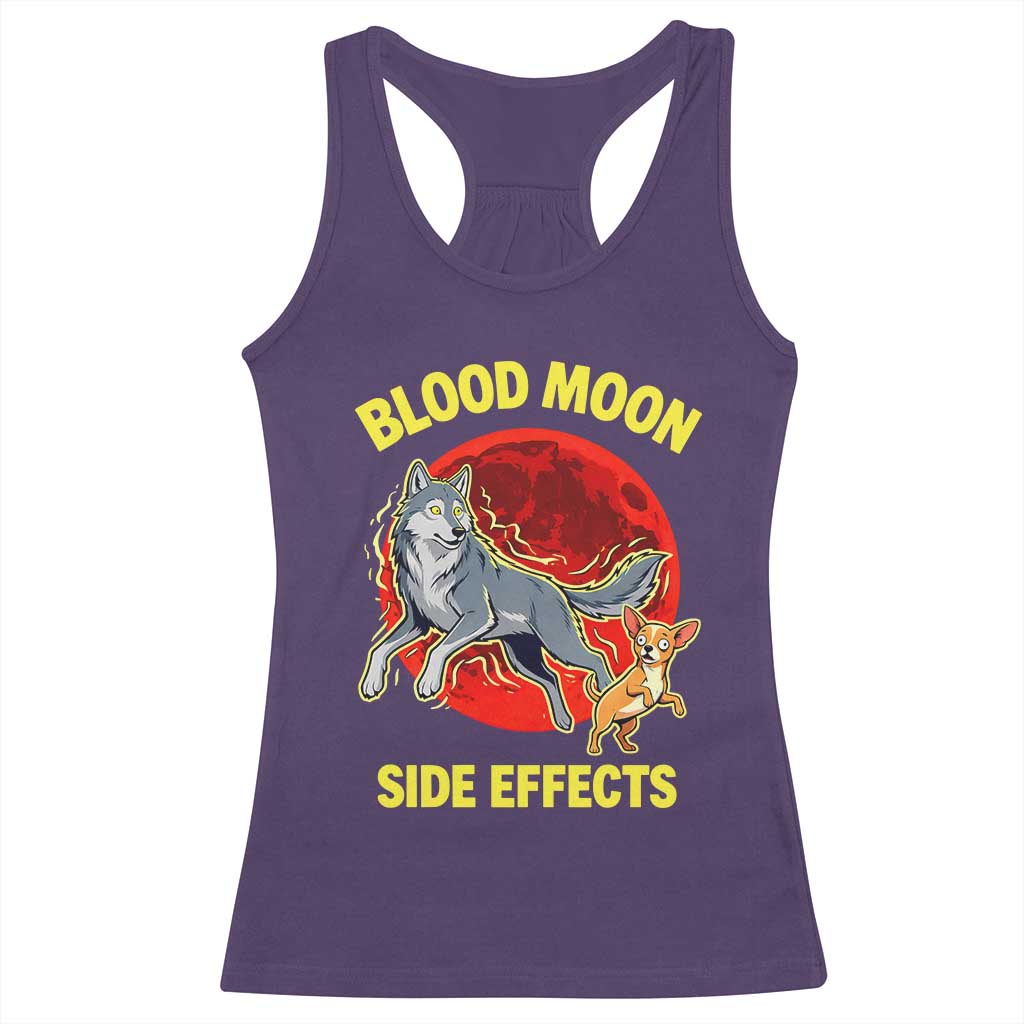 Funny Blood Moon Side Effects Wolf and Chihuahua Dog Humor Graphic Racerback Tank Top TS02 Purple Print Your Wear