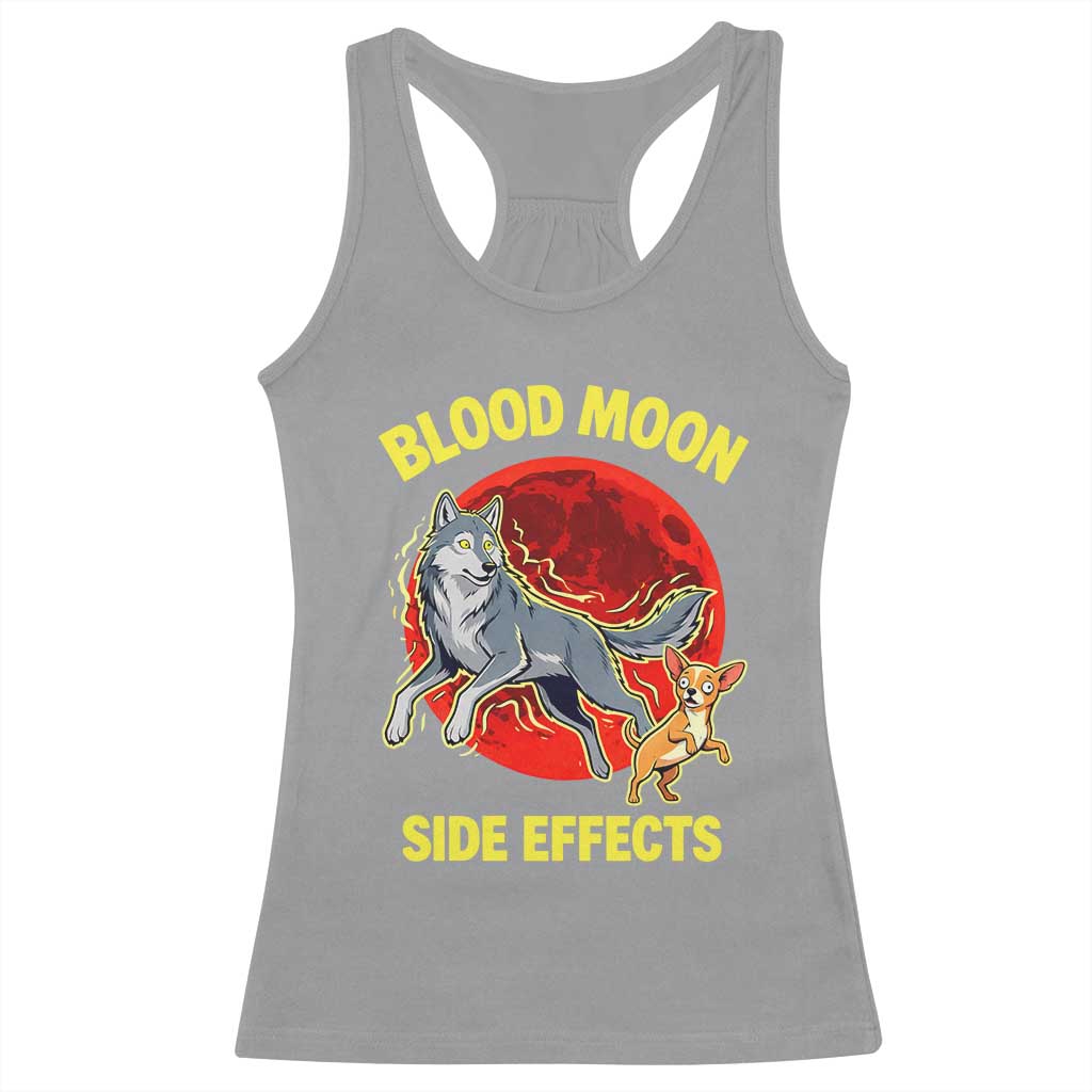 Funny Blood Moon Side Effects Wolf and Chihuahua Dog Humor Graphic Racerback Tank Top TS02 Sport Gray Print Your Wear