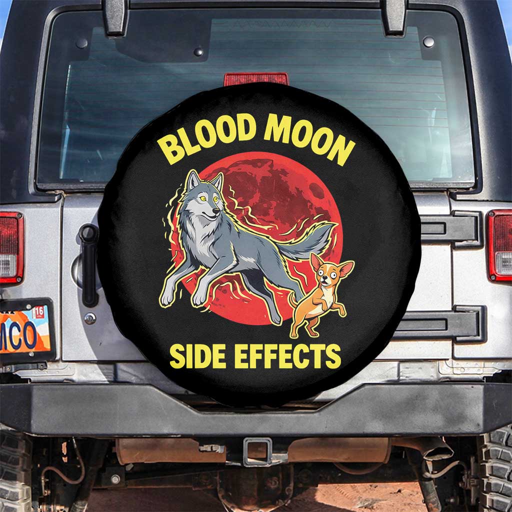 Funny Blood Moon Side Effects Wolf and Chihuahua Dog Humor Graphic Spare Tire Cover TS02 No hole Black Print Your Wear