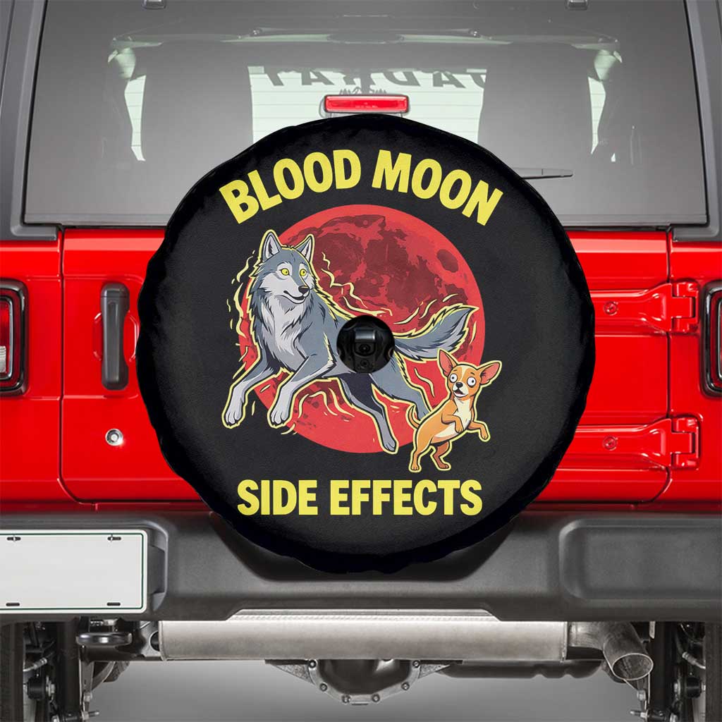 Funny Blood Moon Side Effects Wolf and Chihuahua Dog Humor Graphic Spare Tire Cover TS02 Black Print Your Wear