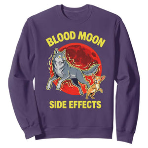 Funny Blood Moon Side Effects Wolf and Chihuahua Dog Humor Graphic Sweatshirt TS02 Purple Print Your Wear