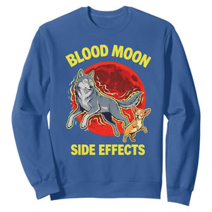 Funny Blood Moon Side Effects Wolf and Chihuahua Dog Humor Graphic Sweatshirt TS02 Royal Blue Print Your Wear