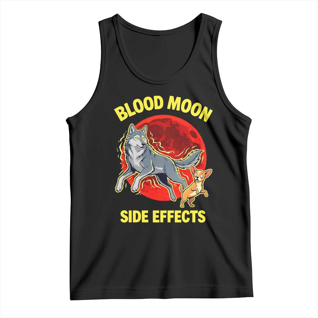 Funny Blood Moon Side Effects Wolf and Chihuahua Dog Humor Graphic Tank Top TS02 Black Print Your Wear