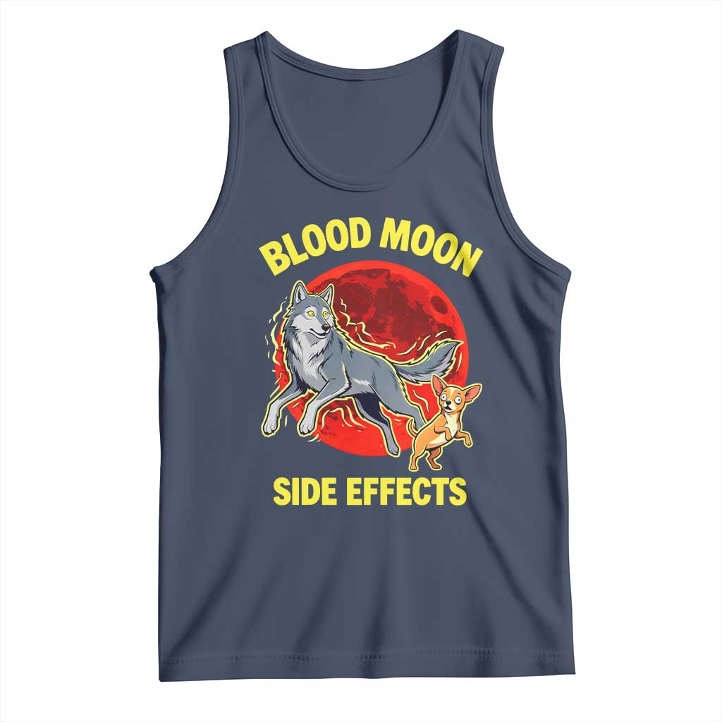 Funny Blood Moon Side Effects Wolf and Chihuahua Dog Humor Graphic Tank Top TS02 Navy Print Your Wear