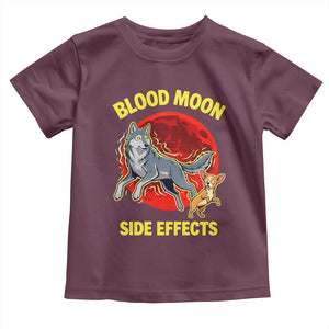 Funny Blood Moon Side Effects Wolf and Chihuahua Dog Humor Graphic Toddler T Shirt TS02 Maroon Print Your Wear