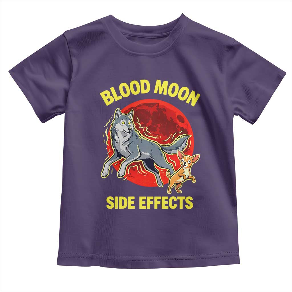 Funny Blood Moon Side Effects Wolf and Chihuahua Dog Humor Graphic Toddler T Shirt TS02 Purple Print Your Wear