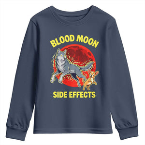 Funny Blood Moon Side Effects Wolf and Chihuahua Dog Humor Graphic Youth Sweatshirt TS02 Navy Print Your Wear