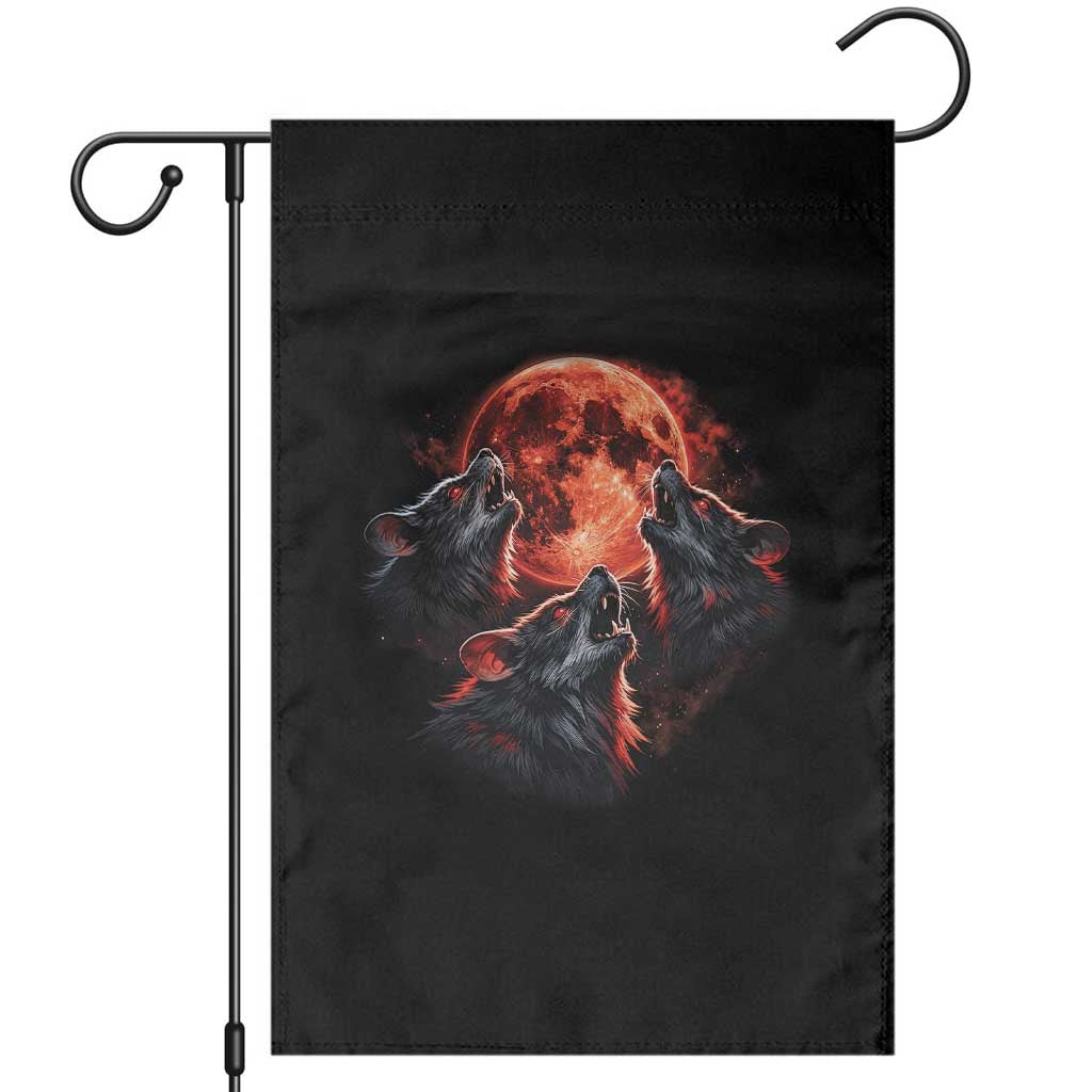 Majestic Three Wolves Howling at Red Blood Moon Graphic Garden Flag Wild Nature with Celestial Astronomy TS02 Black Print Your Wear