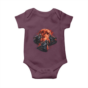 Majestic Three Wolves Howling at Red Blood Moon Graphic Baby Onesie Wild Nature with Celestial Astronomy TS02 Maroon Print Your Wear