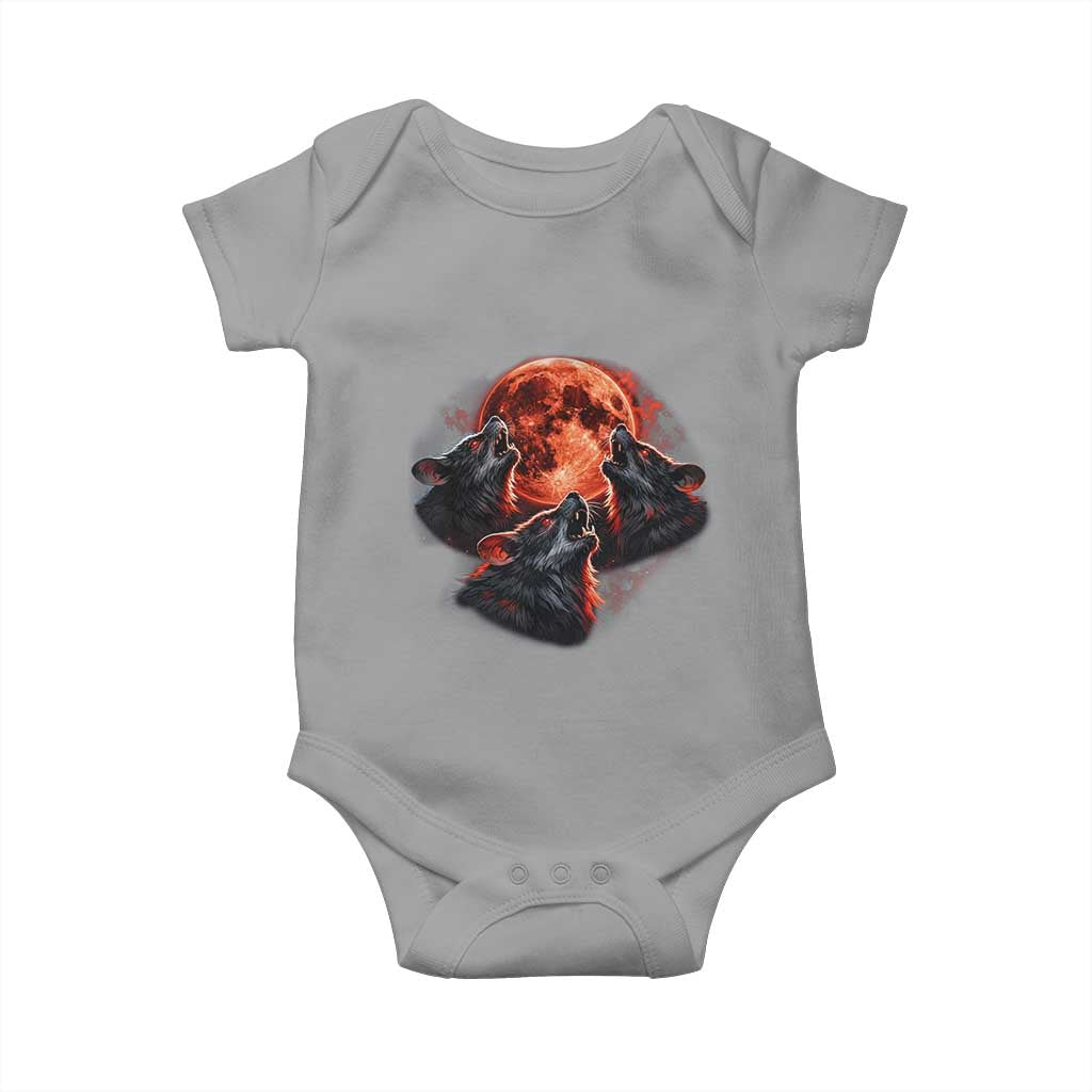 Majestic Three Wolves Howling at Red Blood Moon Graphic Baby Onesie Wild Nature with Celestial Astronomy TS02 Sport Gray Print Your Wear