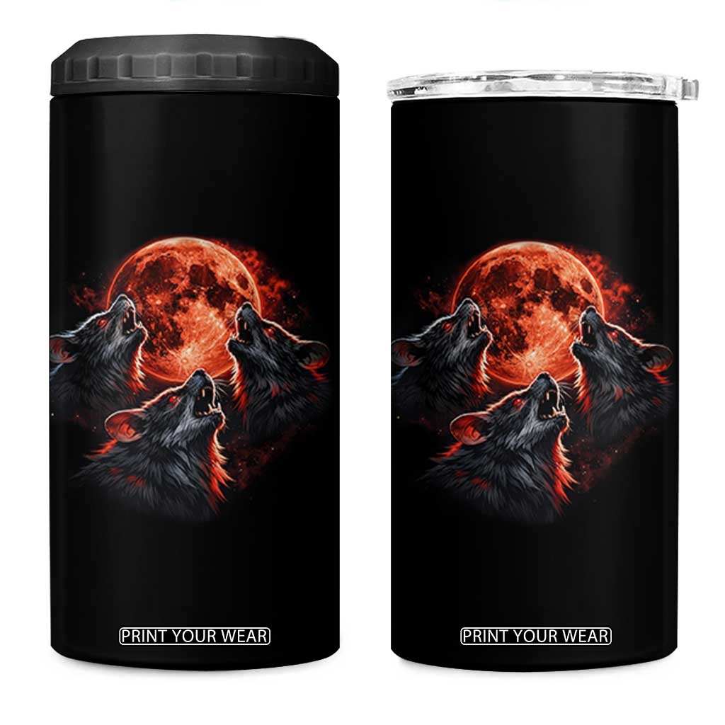 Majestic Three Wolves Howling at Red Blood Moon Graphic 4 in 1 Can Cooler Tumbler Wild Nature with Celestial Astronomy TS02 One Size: 16 oz Black Print Your Wear