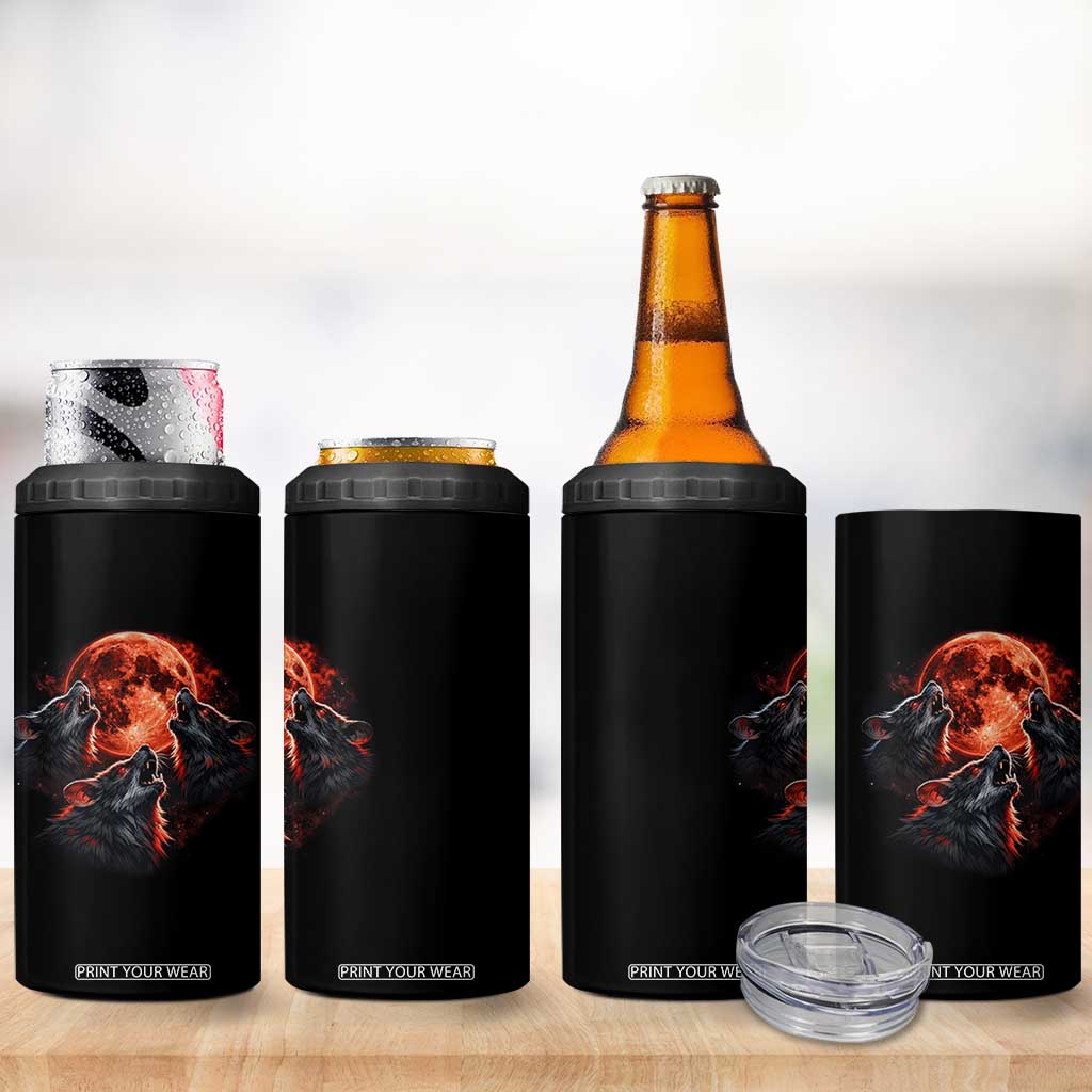 Majestic Three Wolves Howling at Red Blood Moon Graphic 4 in 1 Can Cooler Tumbler Wild Nature with Celestial Astronomy TS02 Print Your Wear