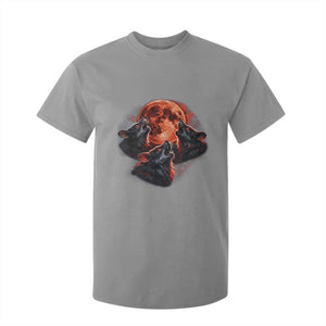 Majestic Three Wolves Howling at Red Blood Moon Graphic T Shirt For Kid Wild Nature with Celestial Astronomy TS02 Sport Gray Print Your Wear