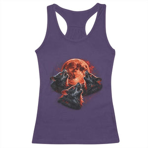 Majestic Three Wolves Howling at Red Blood Moon Graphic Racerback Tank Top Wild Nature with Celestial Astronomy TS02 Purple Print Your Wear