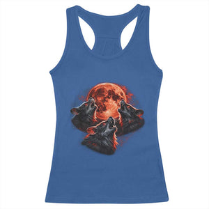Majestic Three Wolves Howling at Red Blood Moon Graphic Racerback Tank Top Wild Nature with Celestial Astronomy TS02 Royal Blue Print Your Wear