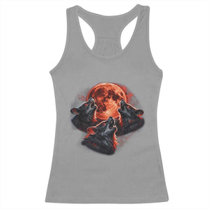 Majestic Three Wolves Howling at Red Blood Moon Graphic Racerback Tank Top Wild Nature with Celestial Astronomy TS02 Sport Gray Print Your Wear