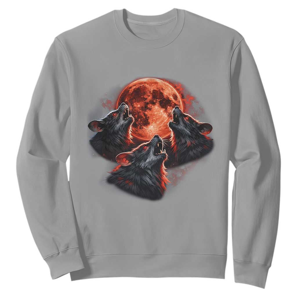 Majestic Three Wolves Howling at Red Blood Moon Graphic Sweatshirt Wild Nature with Celestial Astronomy TS02 Sport Gray Print Your Wear